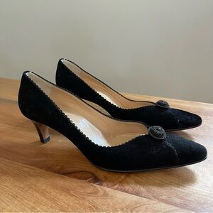 Vintage Tanino Crisci Black Suede Kitten Heels 2” Button Italy Size 38 US 8